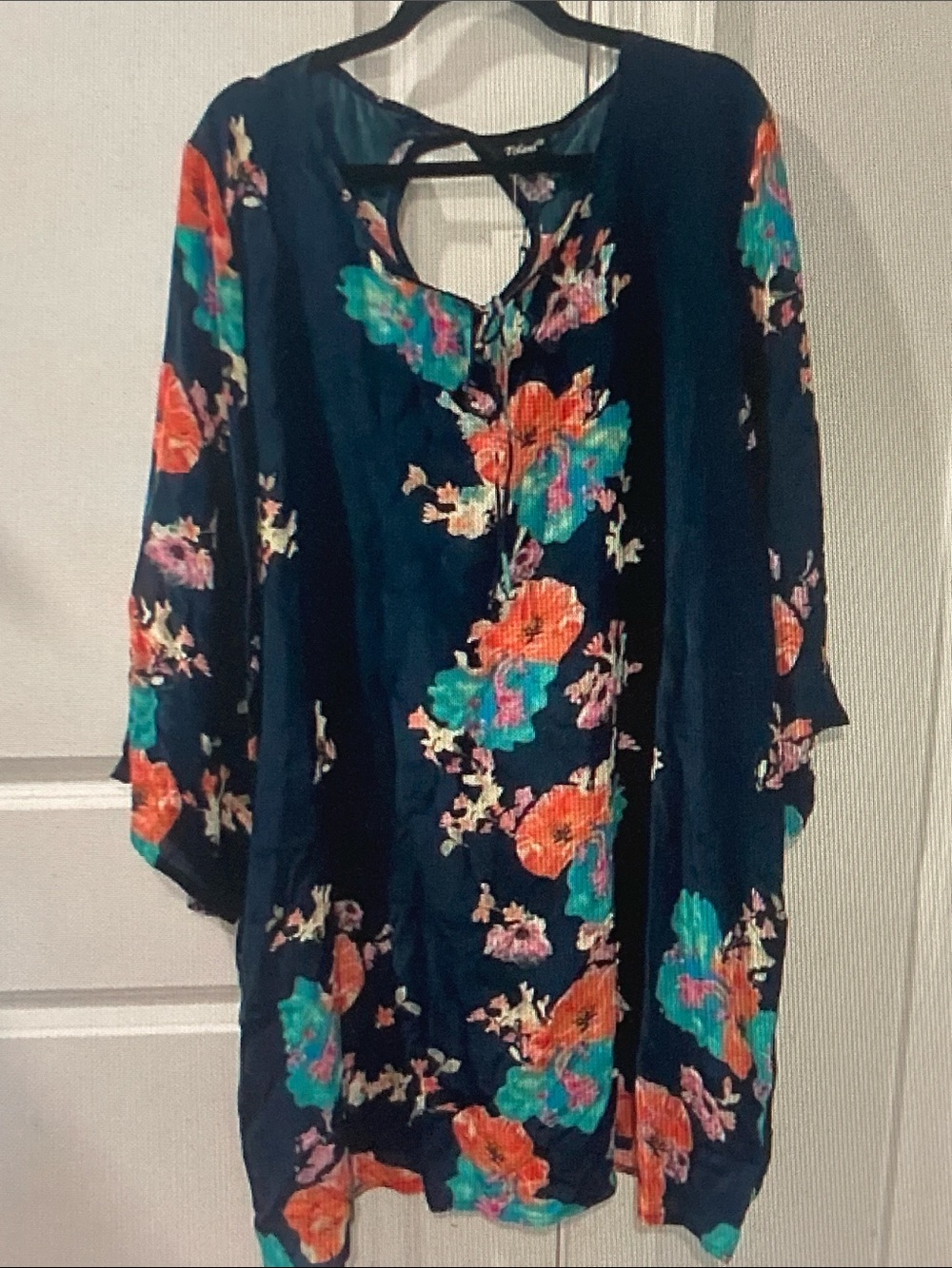 Tolani Navy Floral Tunic with Teal and Coral Accents
